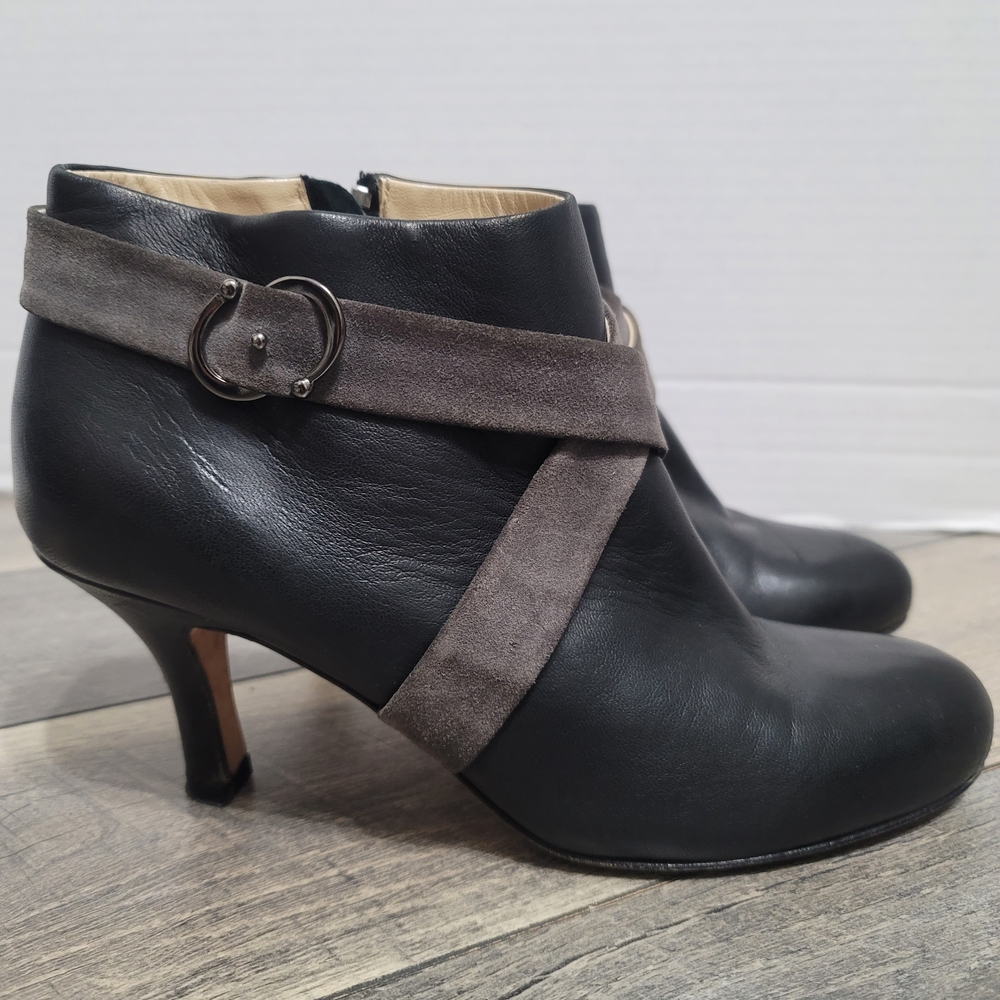 Marchez Vous Rosalind Chic Black and Gray Heeled Ankle Boots Italian Leather Sz9